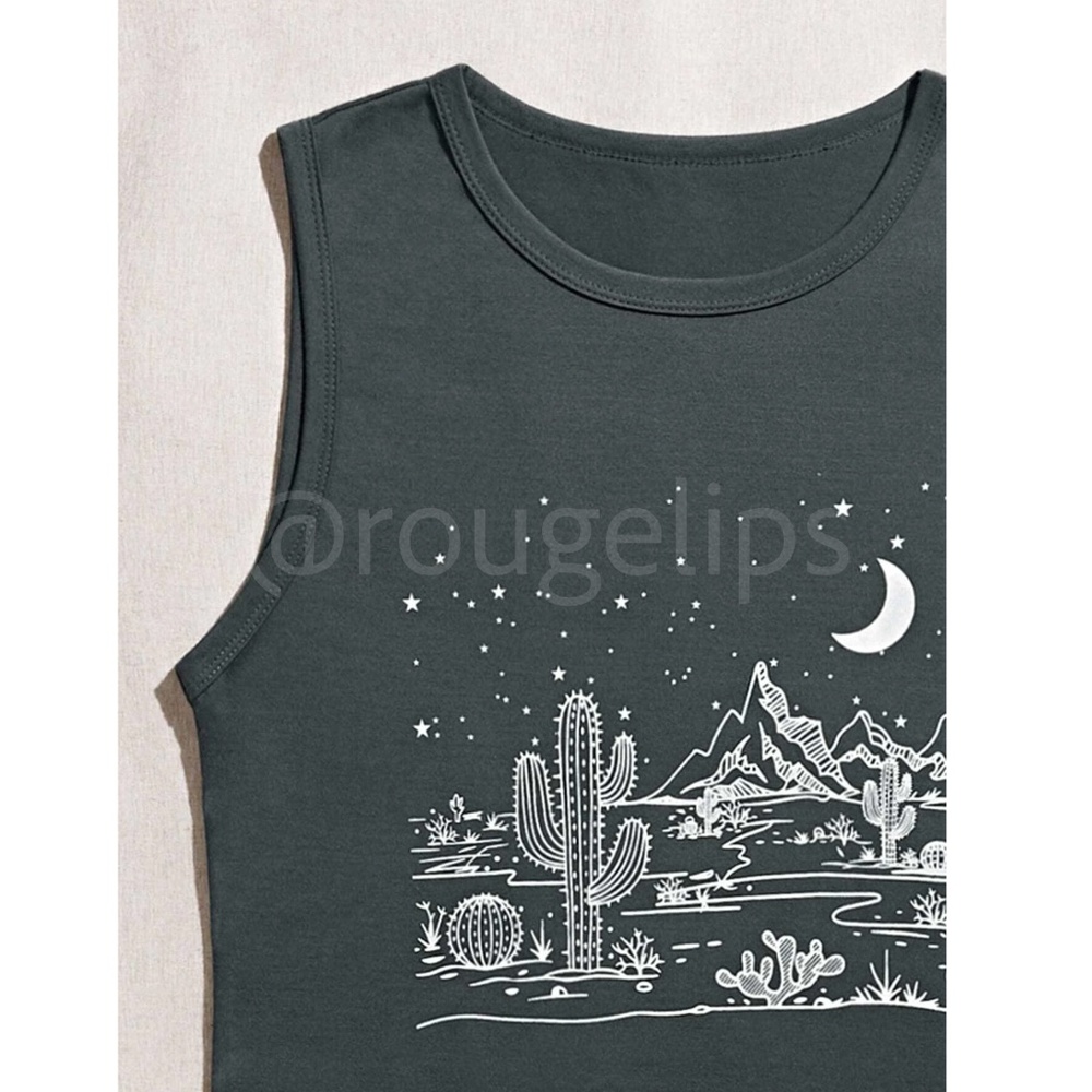 Boho Western Print Grey Tank Top Tee Shirt Muscle - Picture 5 of 7